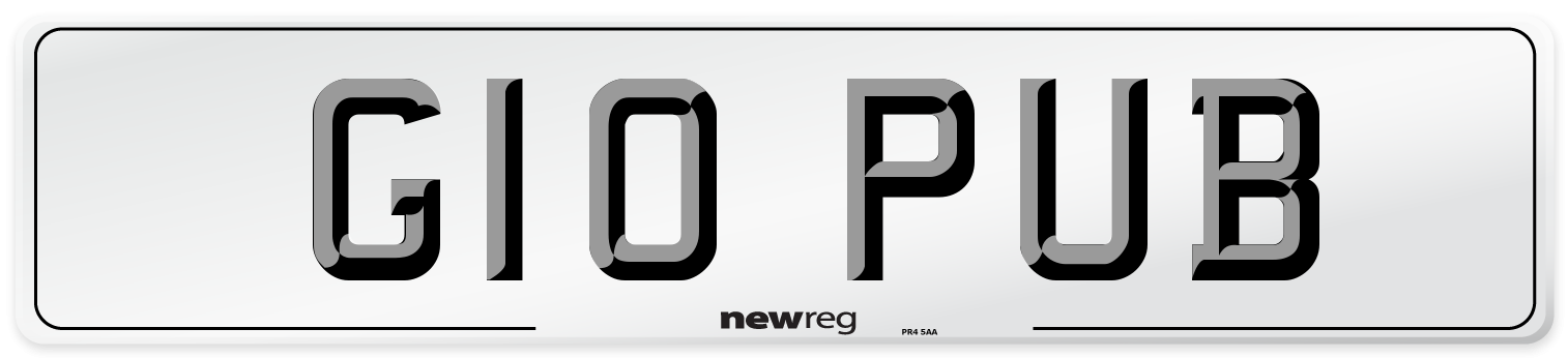 G10 PUB Number Plate from New Reg